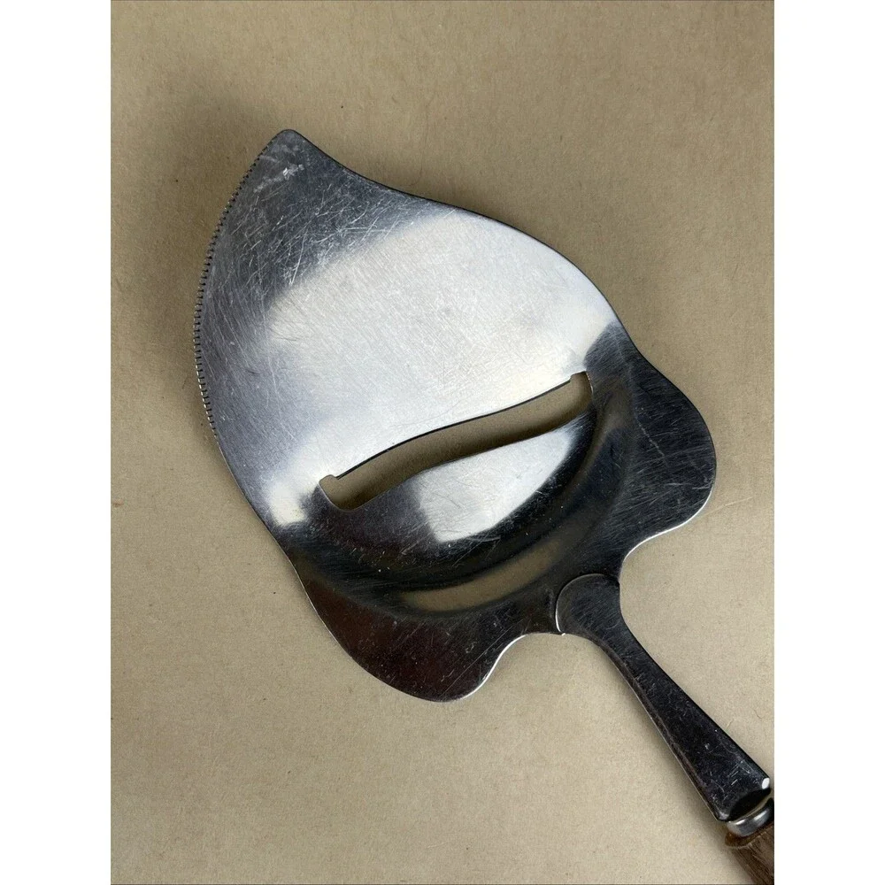 Vintage MCM‎ Cheese Plane Slicer Stainless Steel Serrated Edge Wood Handle Japan